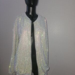 Iridescent Sequin Bomber Jacket - White